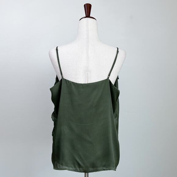 Express Olive Green Polka Dot Satin Ruffle V-Neck Camisole - Picture 6 of 8